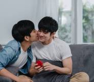 asian gay couple same-sex marriage engagement
