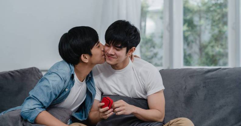 asian gay couple same-sex marriage engagement