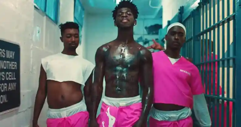 Lil Nas X appears in his Industry Baby video