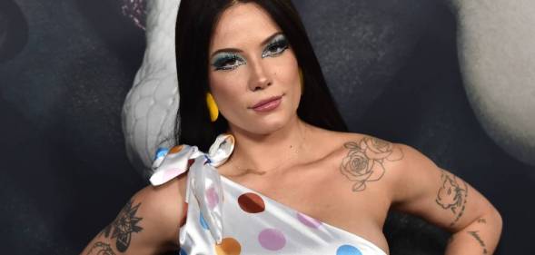 Halsey poses in a polka-dot dress on the red carpet