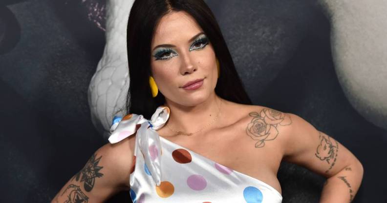 Halsey poses in a polka-dot dress on the red carpet