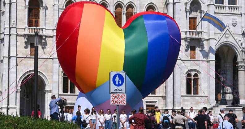 giant heart balloon rainbow Hungary Budapest