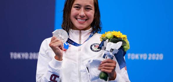 Erica Sullivan poses with silver medal at Tokyo 2020 Olympics