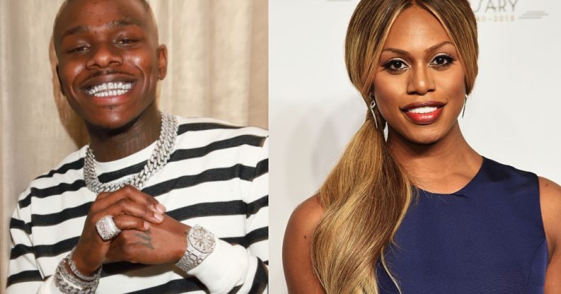 DaBaby and Laverne Cox posing for photographs