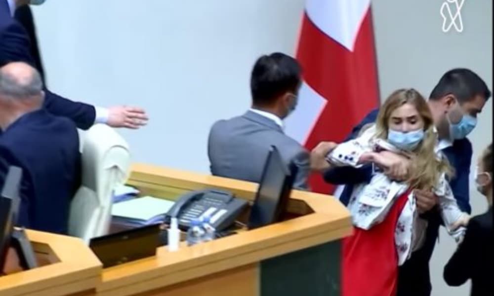 Georgia MP lays hands on female colleague in tense stand-off