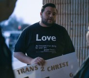 Jeffrey McCall, an ex-trans person, speaks to people about his belief that he is no longer trans in Netflix documentary Pray Away