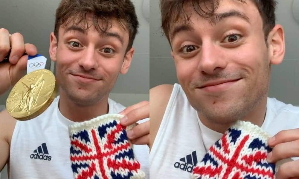 Tom Daley talks crocheting and knitting on Instagram and shows pouch for his Olympic gold medal