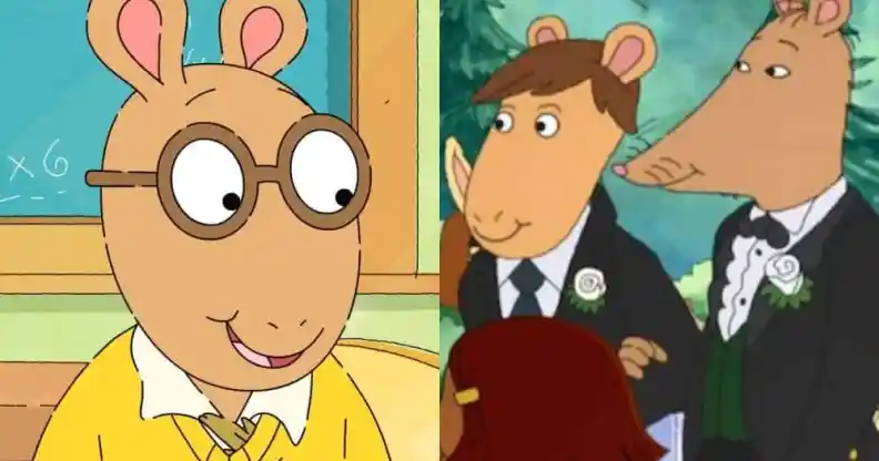 Side by side image of Arthur from PBS show Arthur and Mr Ratburn and Patrick