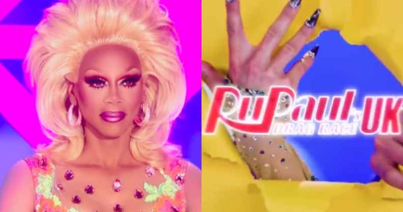RuPaul and Drag Race UK logo with a queen's nails tursting through