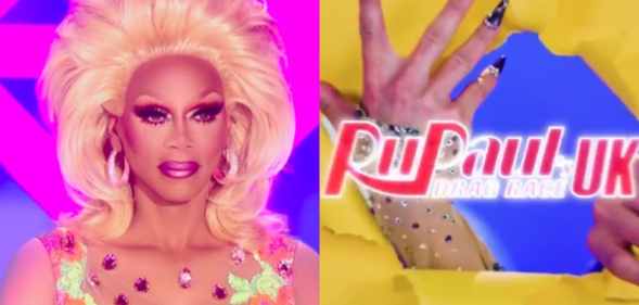 RuPaul and Drag Race UK logo with a queen's nails tursting through