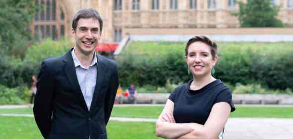 Green party leadership candidates Carla Denyer and Adrian Ramsay stand side by side and call for politicians to champion LGBT+ rights and tackle transphobia