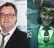 Side by side of Russell T Davies and Loki from Disney Plus series