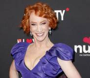Kathy Griffin in a purple outfit at The Queerties 2020 Awards Reception