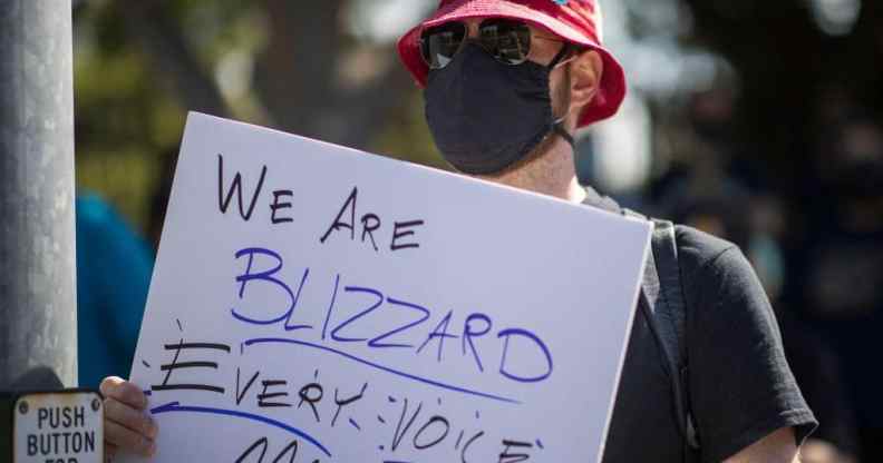 Employees of the video game company, Activision Blizzard, hold a walkout and protest rally to denounce the companys response to a California Department of Fair Employment and Housing lawsuit