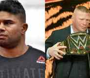 A side by side image of Dutch fighter Alistair Overeem and WWE star Brock Lesnar. Overeem used homophobic language in a recent interview with The MMA Hour and also spoke about Lesnar