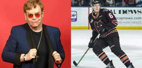 A side by side image of Elton John and hockey star Luke Prokop, the hockey player says that he got a call from Elton, thanking him for coming out as gay