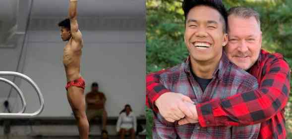 Olympian Jordan Windle gay, single adopted dad Jerry hugging side by side with diving picture