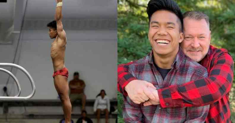 Olympian Jordan Windle gay, single adopted dad Jerry hugging side by side with diving picture