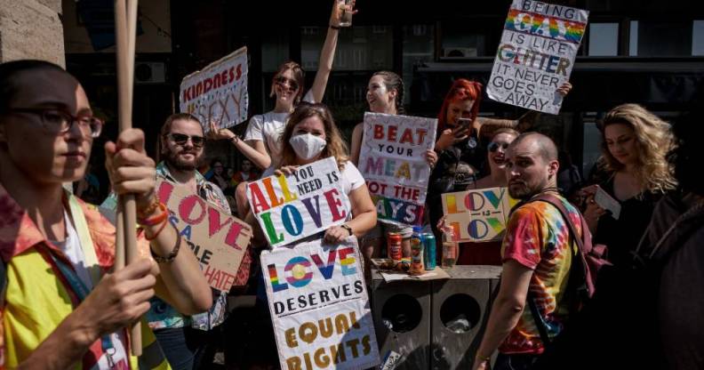 LGBT+ demonstrators march during annual Pride parade in Budapest, Hungary