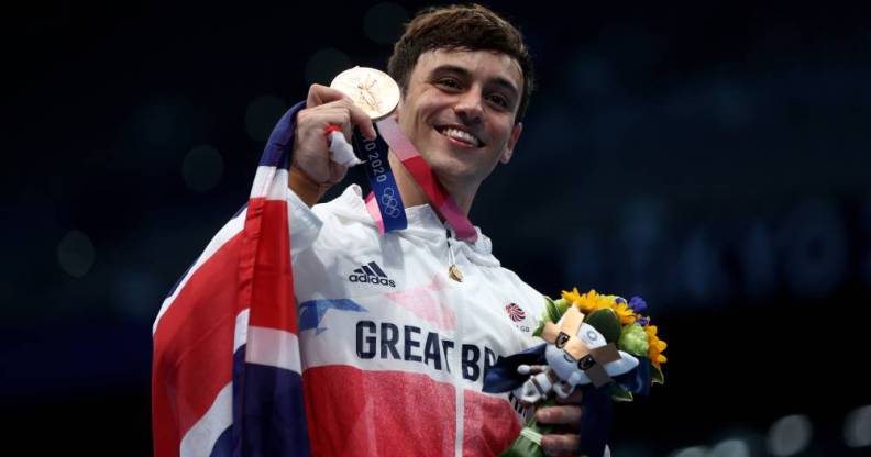 Team GB's Tom Daley poses with bronze medal at the Tokyo 2020 Olympic Games