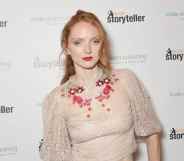Lily Cole in a white dress on the red carpet