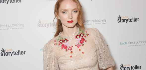 Lily Cole in a white dress on the red carpet