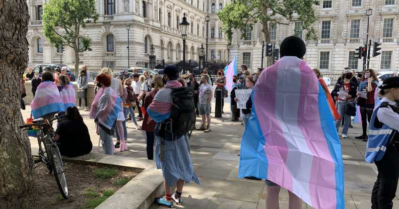 Trans rights protest outside Downing Street.