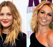 On the left: Headshot of Drew Barrymore. On the right: Headshot of Britney Spears