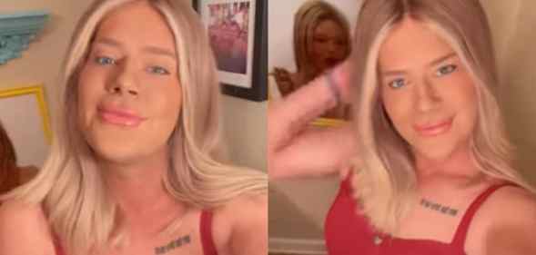Leave Britney Alone star Cara Cunningham poses to the camera in a red dress