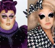 On the left: Victoria Chaney poses to the camera. On the right: Victoria Chaney in a black and white ensemble.