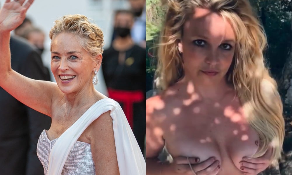 Sharon Stone waving / Britney Spears cupping her boobs