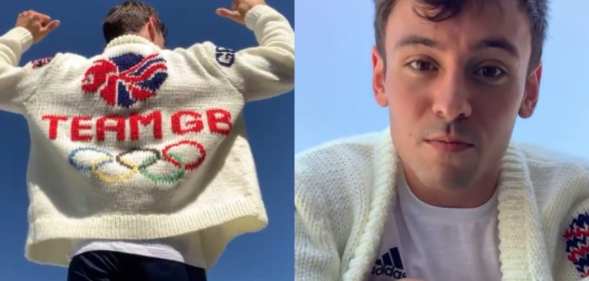 Tom Daley wearing a Team GB cardigan