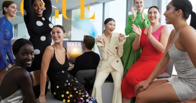 Kaia Gerber, Anok Yai, Precious Lee, Bella Hadid, Sherry Shi, Ariel Nicholson, Yumi Nu and Lola Leo on the cover of Vogue