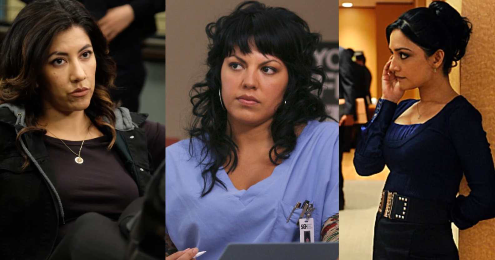 Stephanie Beatriz as Rosa Diaz in Brooklyn Nine-Nine, Sara Ramirez as Callie Torres in Grey's Anatomy and Archie Panjabi as Kalinda Sharma in The Good Wife
