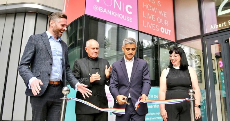 Sadiq Khan cuts the rainbow ribbon at the UK's first LGBT+ affirming retirement community, Tonic@Bankhouse