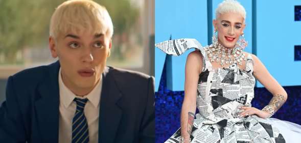 Max Harwood as Jamie New in Everybody's Talking About Jamie and Jamie Campbell on the red carpet at the film's premiere in London