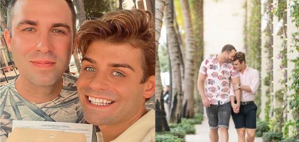 Blake Knight and Garrett Clayton pose for photos together