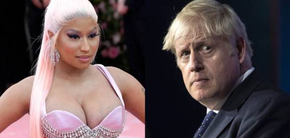Side by side image of Nicki Minaj and prime minister Boris Johnson