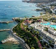 Aerial view of Bodrum Beach, in Bodrum, Turkey.
