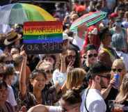 LGBT+ people march for equal marriage in Zurich, Switzerland.