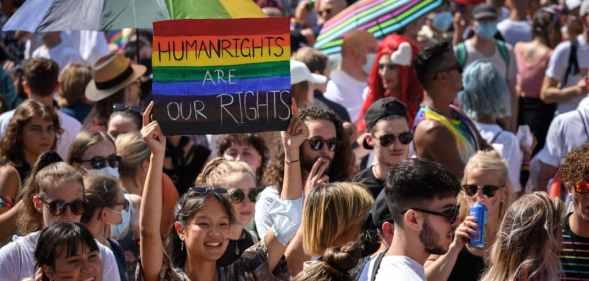 LGBT+ people march for equal marriage in Zurich, Switzerland.