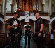 Guests attend the leather mass at a church in Berlin