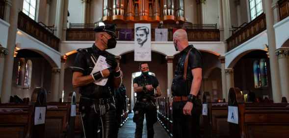Guests attend the leather mass at a church in Berlin