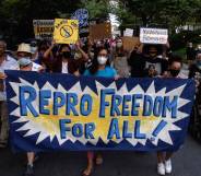 Activists march to US supreme court justice Brett Kavanaugh's house, following the court's decision to uphold Texas' stringent abortion law.