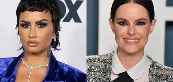A side by side image of Demi Lovato and Emily Hampshire