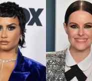 A side by side image of Demi Lovato and Emily Hampshire