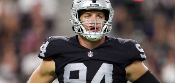Carl Nassib #94 of the Las Vegas Raiders looks on during the game against the Baltimore Ravens
