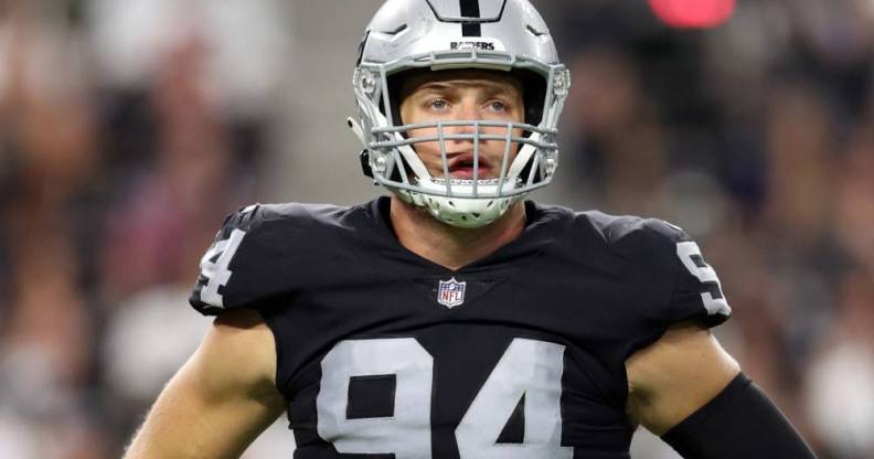 Carl Nassib #94 of the Las Vegas Raiders looks on during the game against the Baltimore Ravens