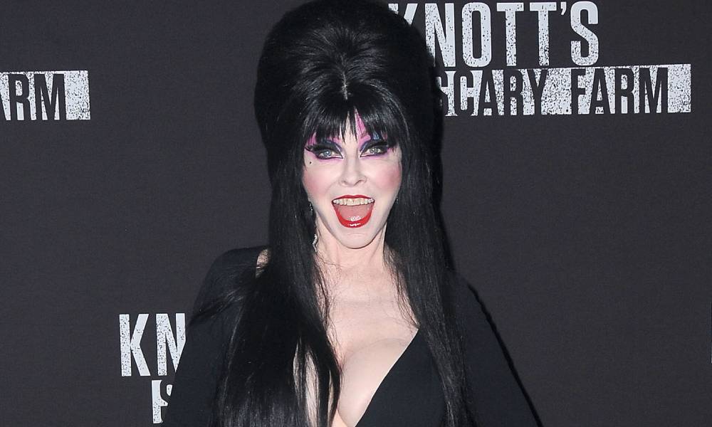 Elvira, aka actress Cassandra Peterson, attends Knott's Scary Farm and Instagram Celebrity Night at Knott's Berry Farm