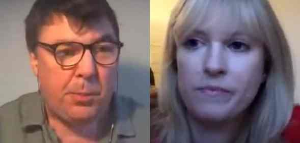Graham Linehan (left) with Labour MP Rosie Duffield (right), on his YouTube podcast
